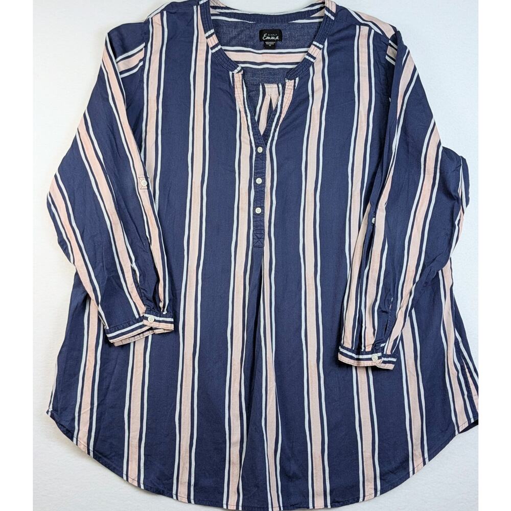 Simply Emma Women Plus Top Size 3X Henley Button Up Striped
